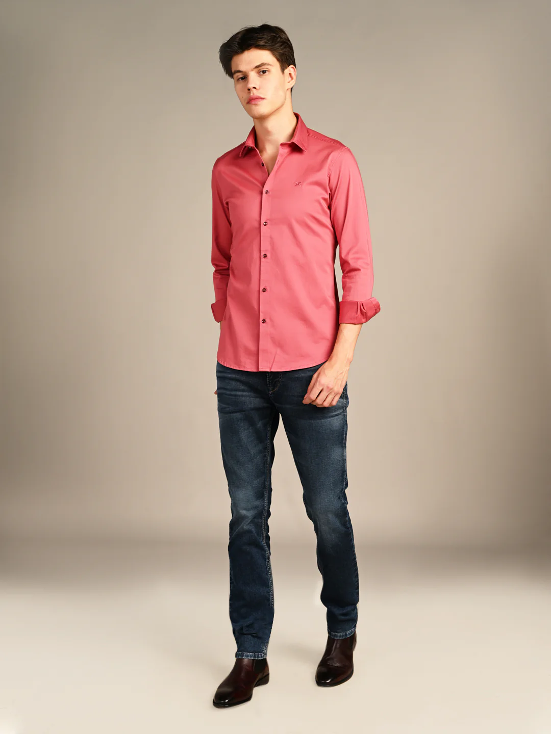 Full sleeves Slim Fit Pastel Corel Premium Satin Solid Shirt - Image 3