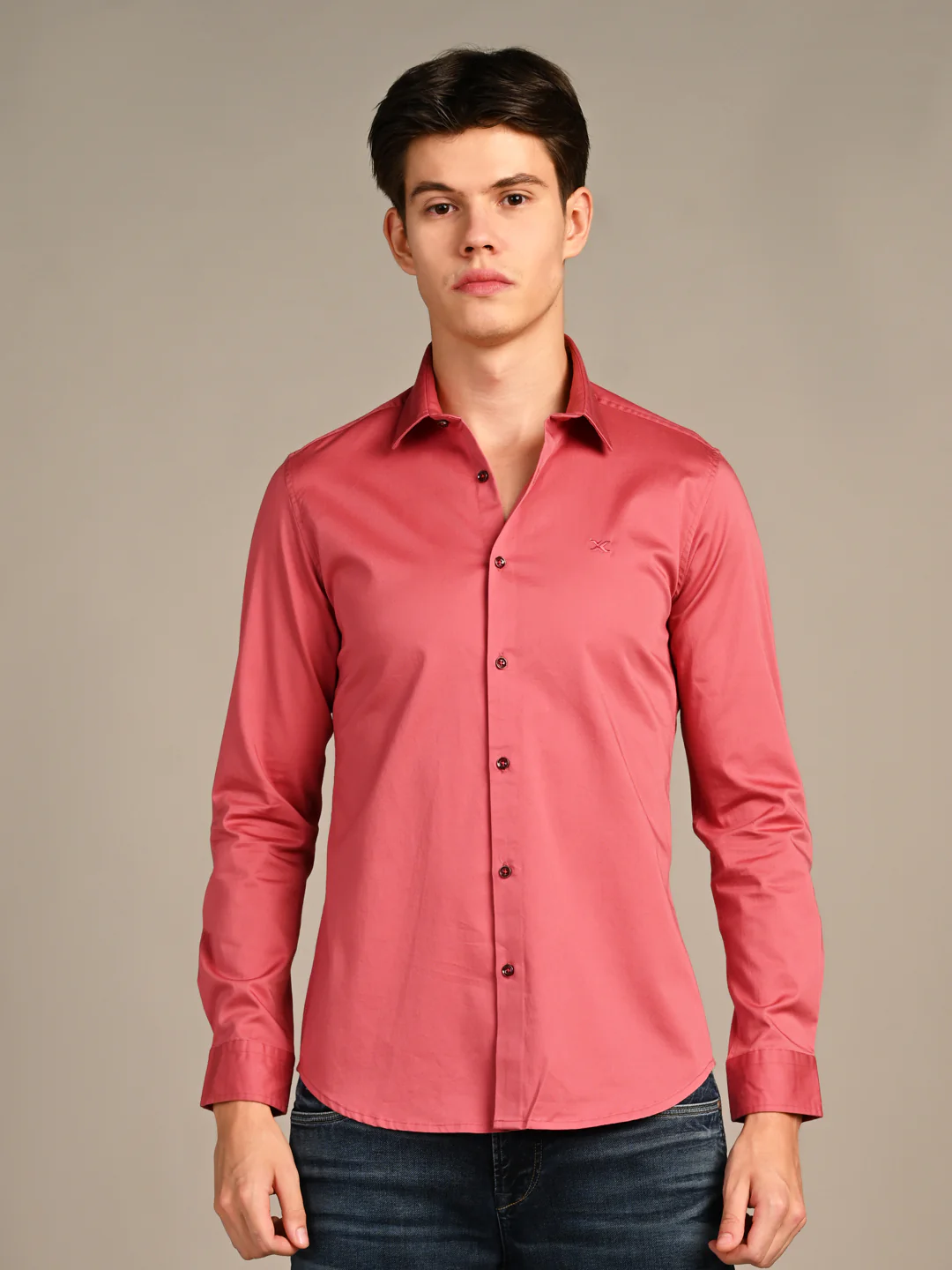 Full sleeves Slim Fit Pastel Corel Premium Satin Solid Shirt - Image 4