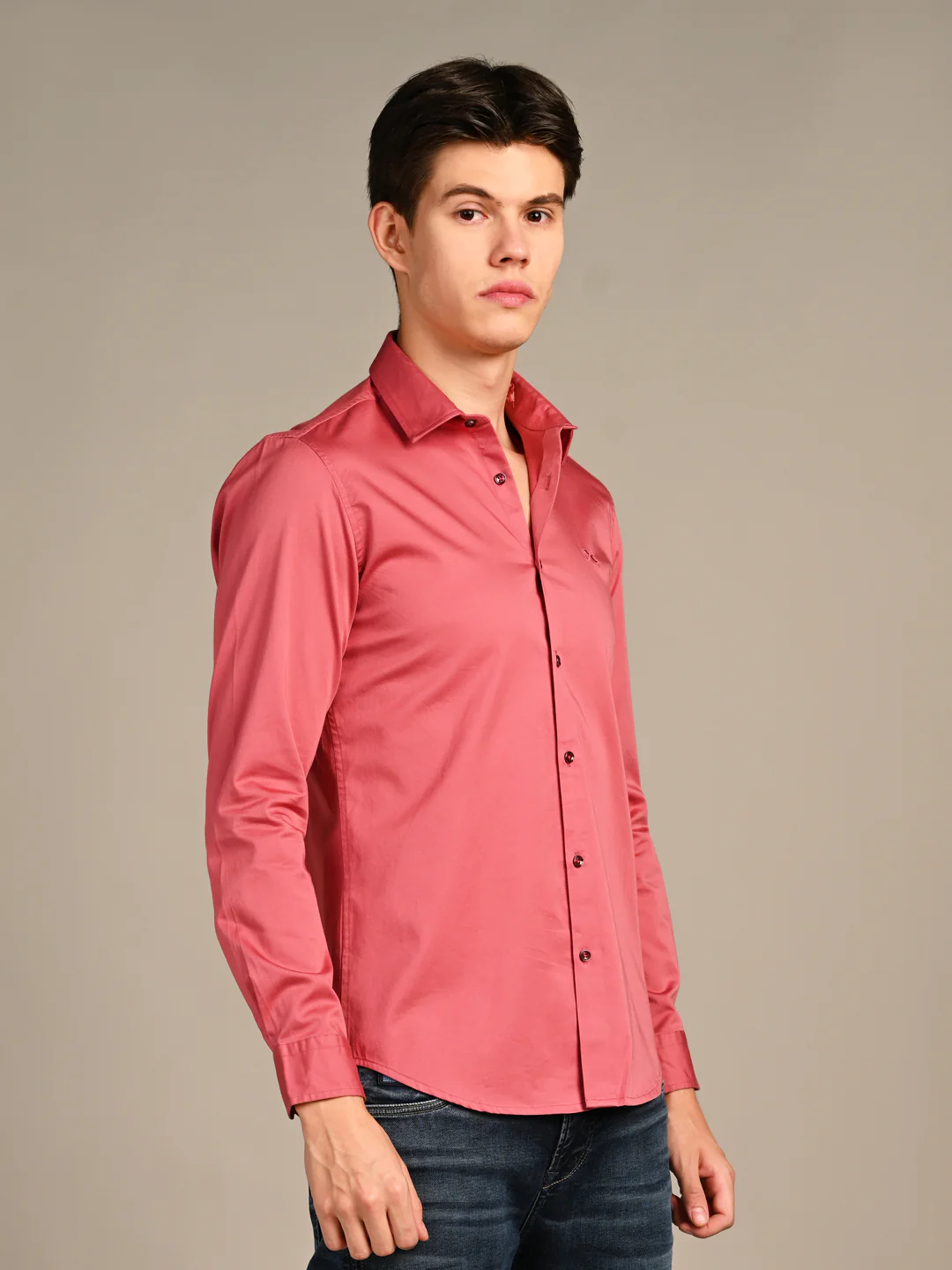 Full sleeves Slim Fit Pastel Corel Premium Satin Solid Shirt - Image 5