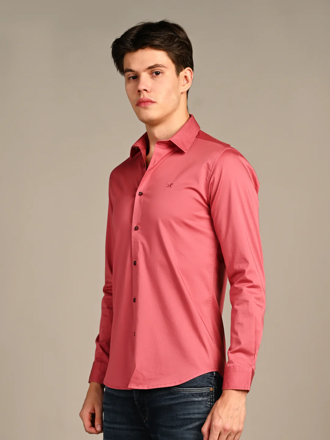 Full sleeves Slim Fit Pastel Corel Premium Satin Solid Shirt - Image 6