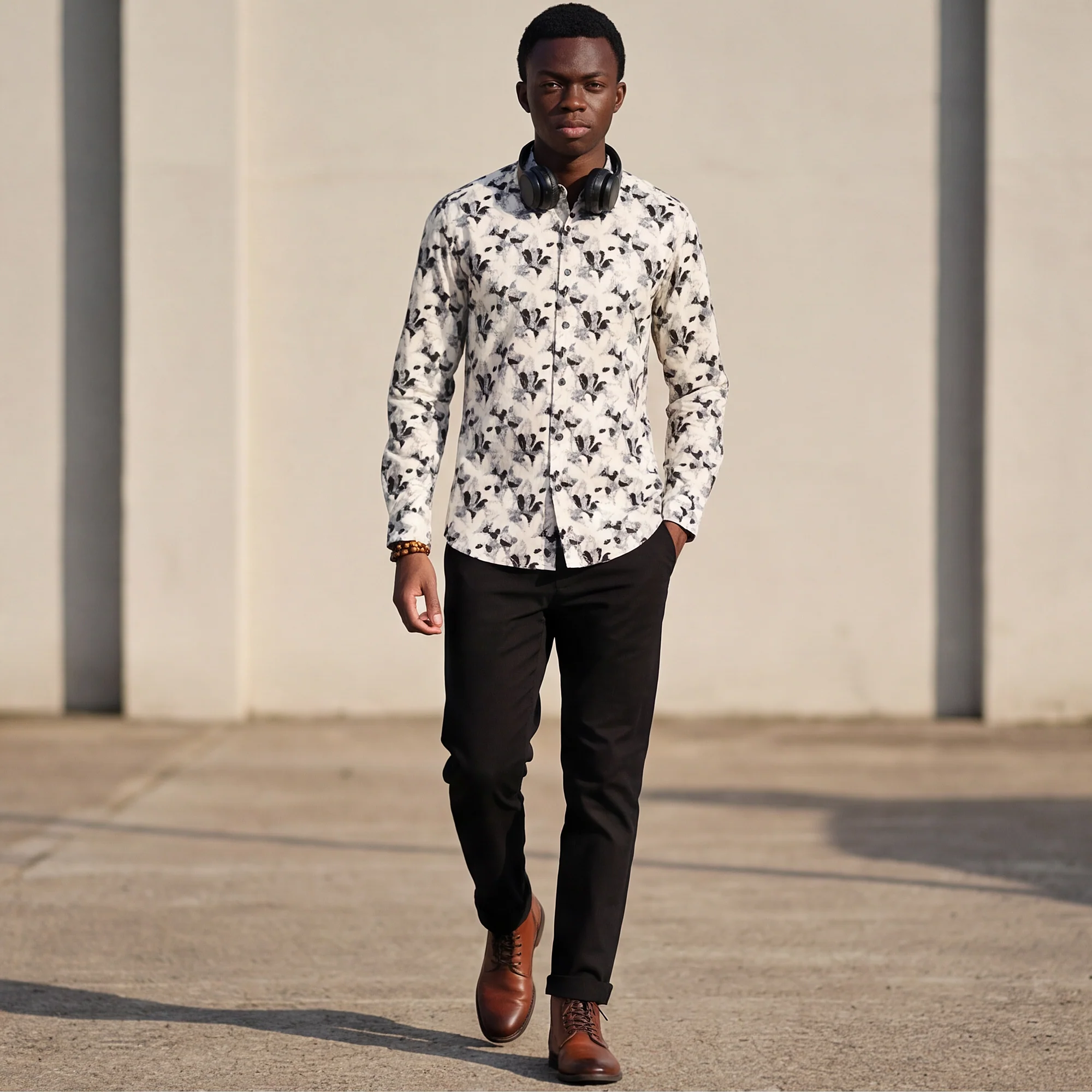 Full sleeves Slim Fit Cream All-Over Floral Dobby Textured Print Shirt