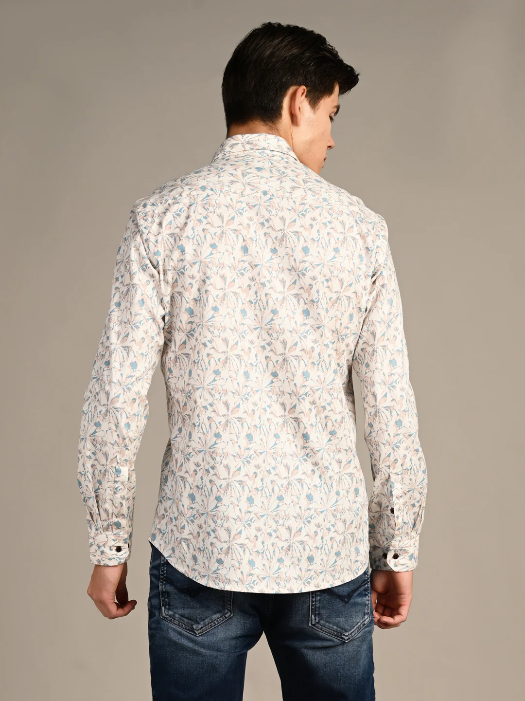 Full sleeves Slim Fit Cream All-Over Abstract Floral Print Shirt - Image 7