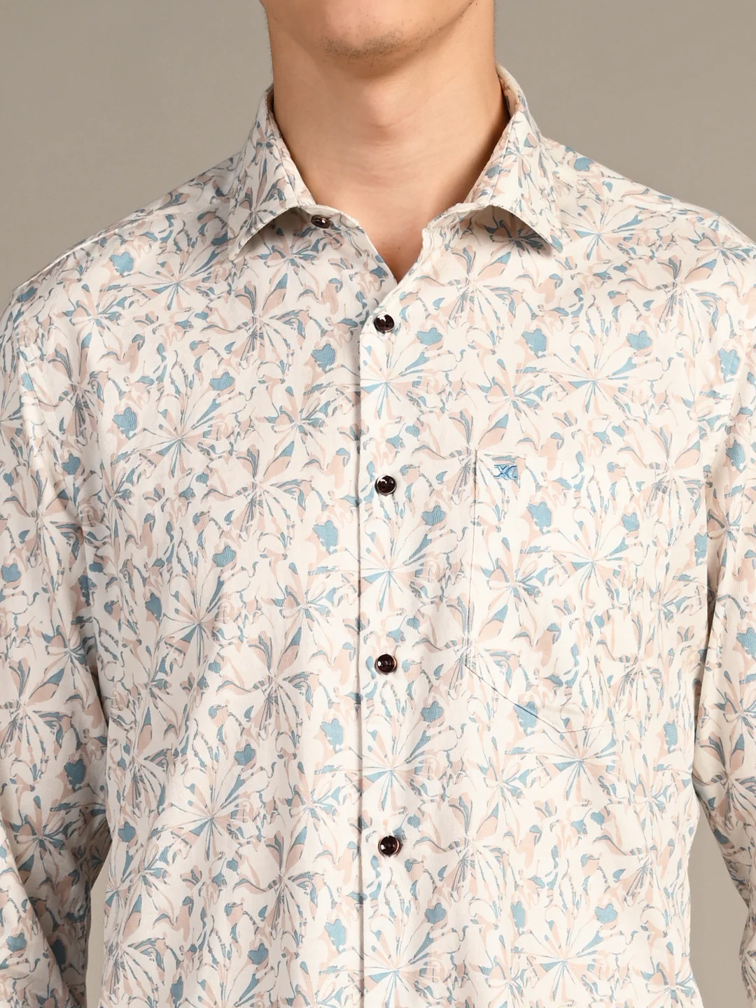 Full sleeves Slim Fit Cream All-Over Abstract Floral Print Shirt - Image 8