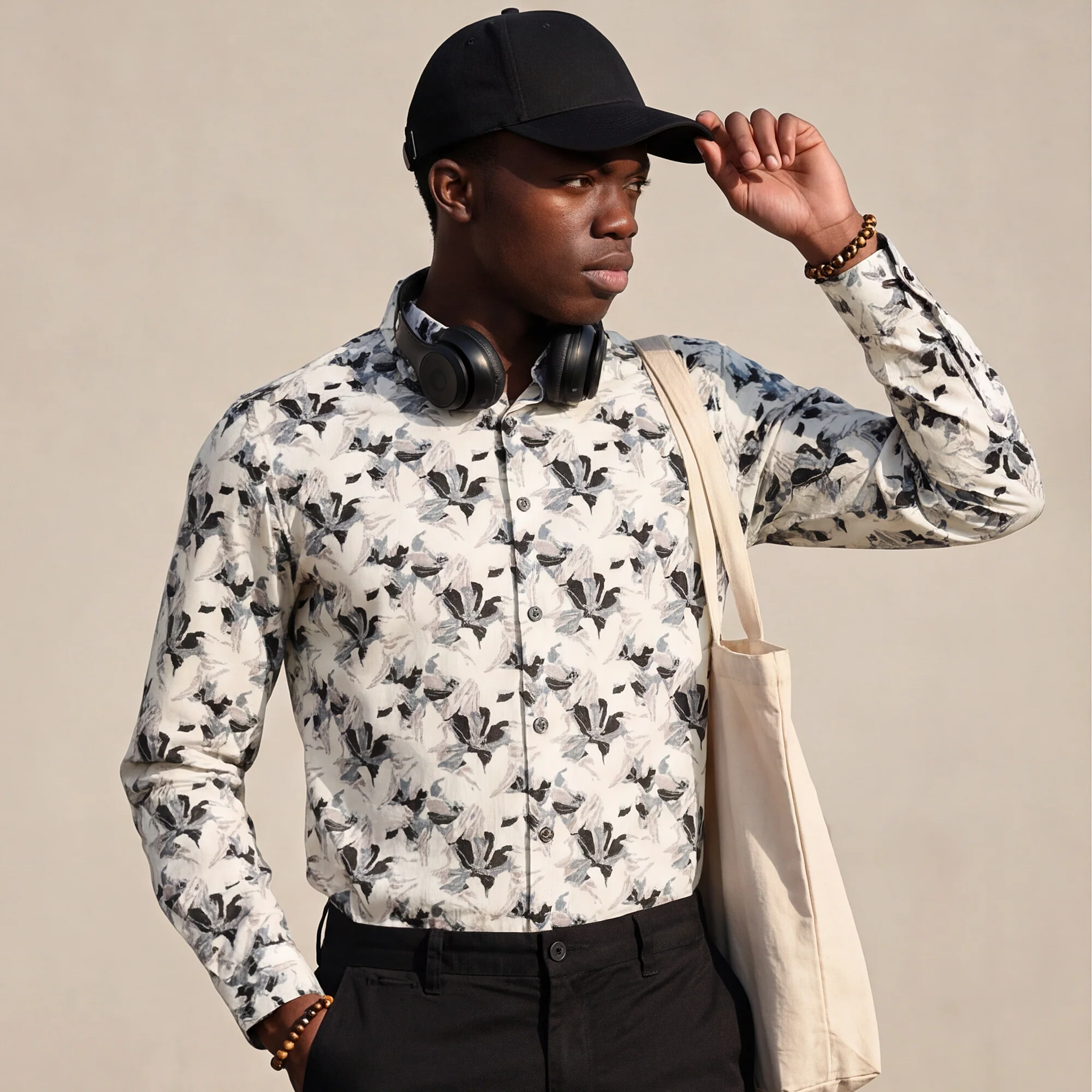 Full sleeves Slim Fit Cream All-Over Floral Dobby Textured Print Shirt - Image 2
