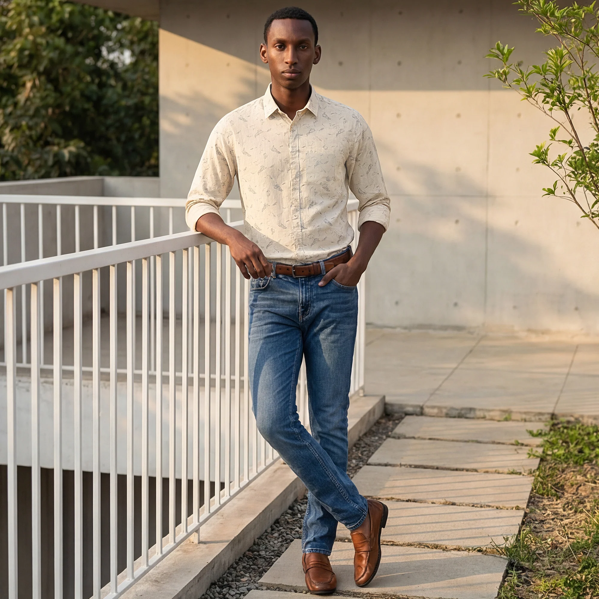 Full Sleeves Slim Fit Cream all-over abstract print Shirt