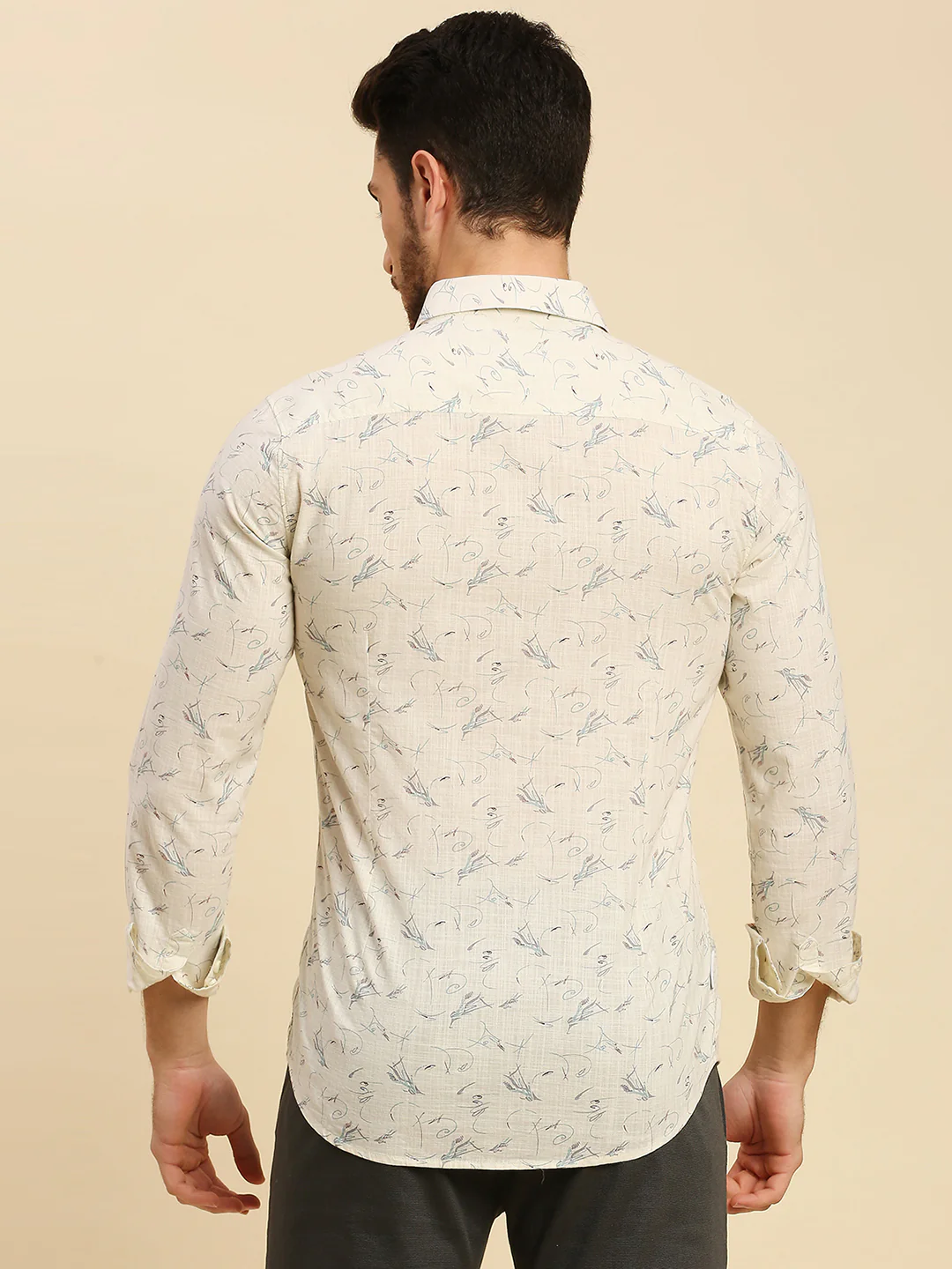 Full Sleeves Slim Fit Cream all-over abstract print Shirt - Image 6
