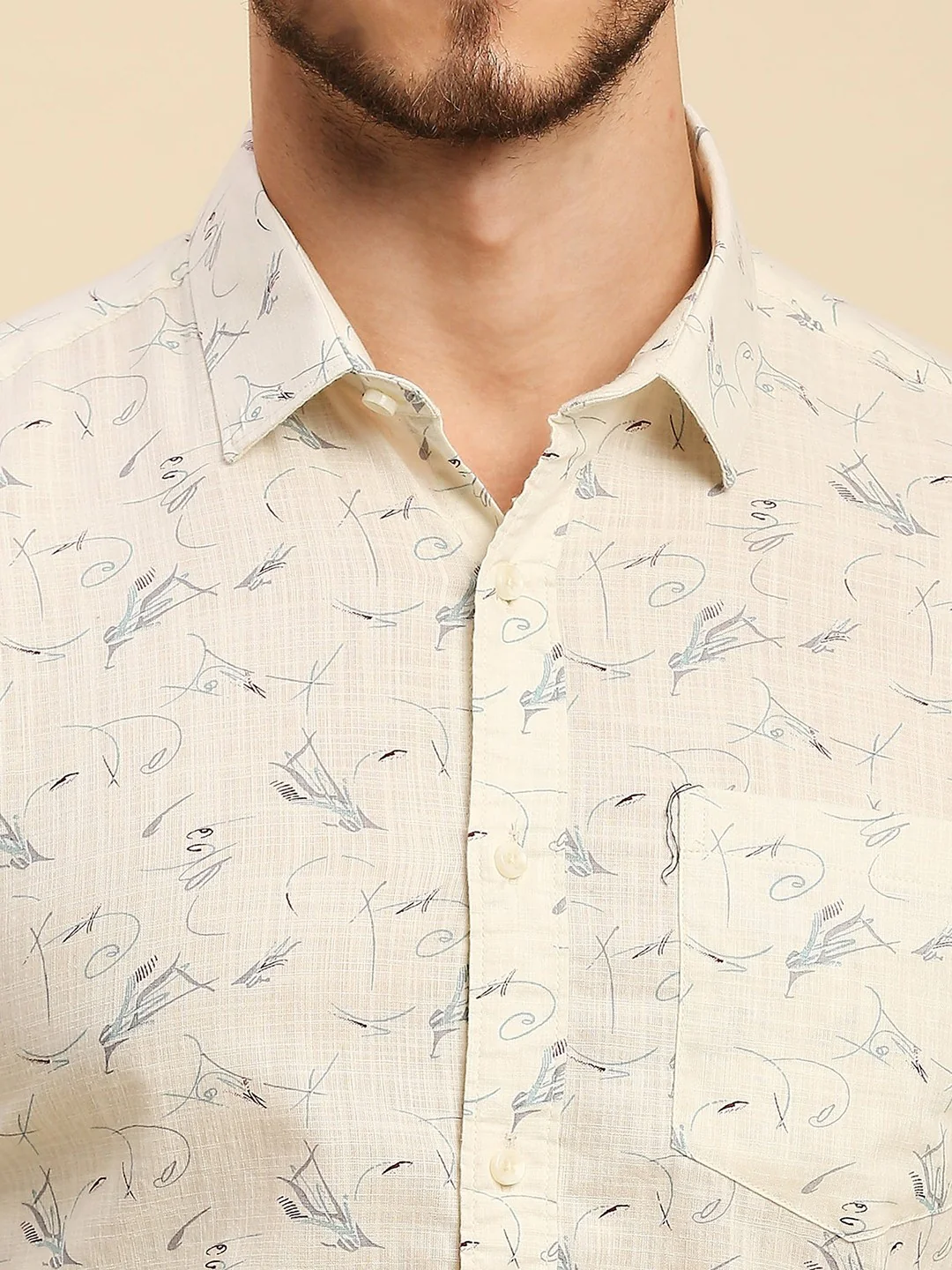 Full Sleeves Slim Fit Cream all-over abstract print Shirt - Image 7