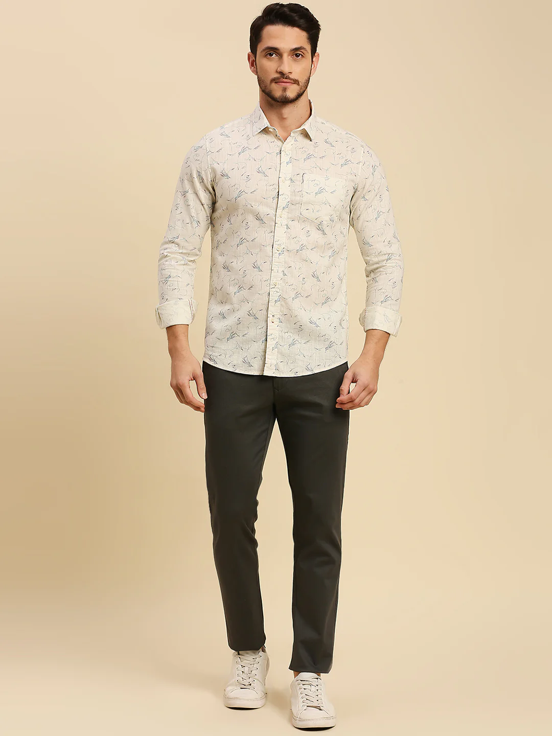 Full Sleeves Slim Fit Cream all-over abstract print Shirt - Image 8