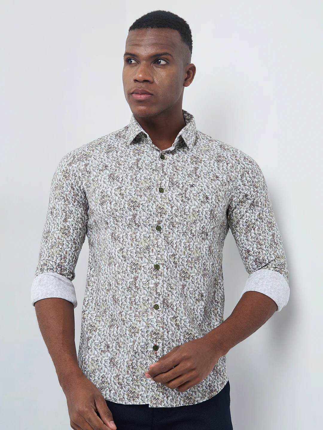 Full sleeves Slim Fit Cream Micro Abstract Print Shirt - Image 3