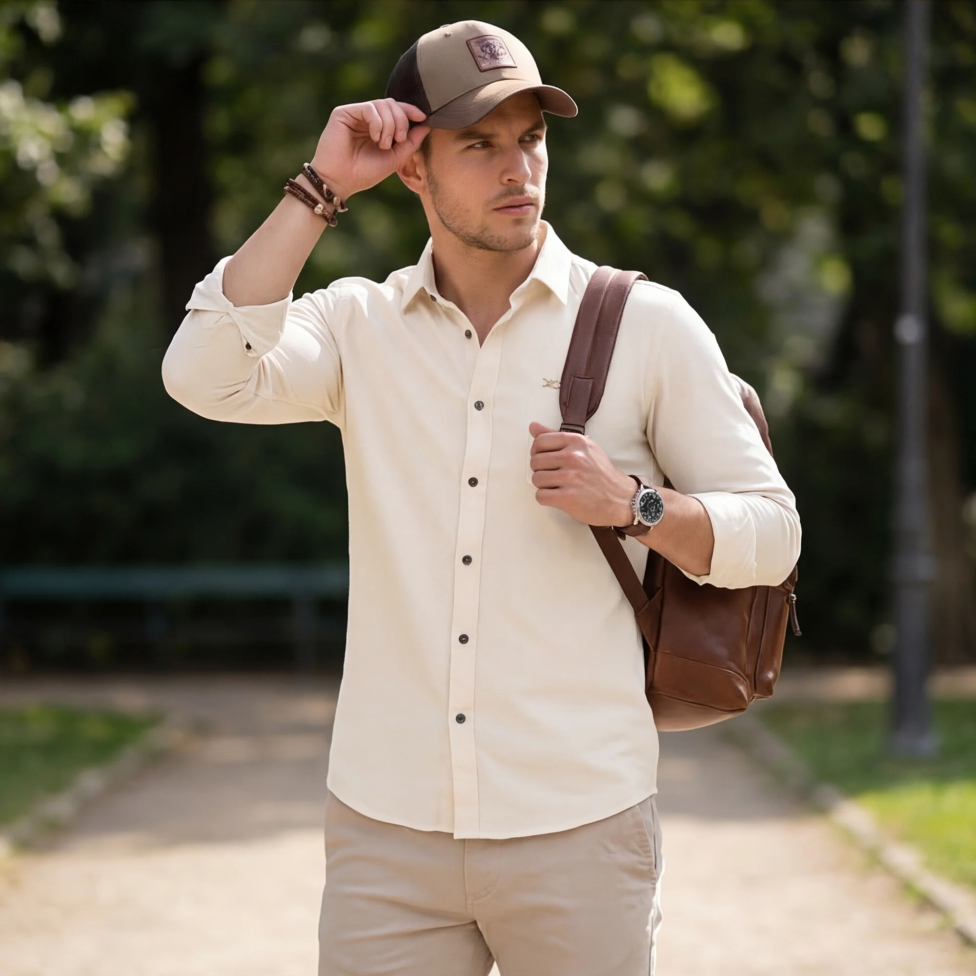 Full Sleeves Slim Fit Ecru Heavy Dobby Solid Shirt - Image 2