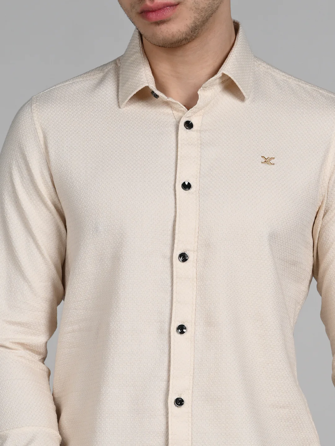 Full Sleeves Slim Fit Ecru Heavy Dobby Solid Shirt - Image 7