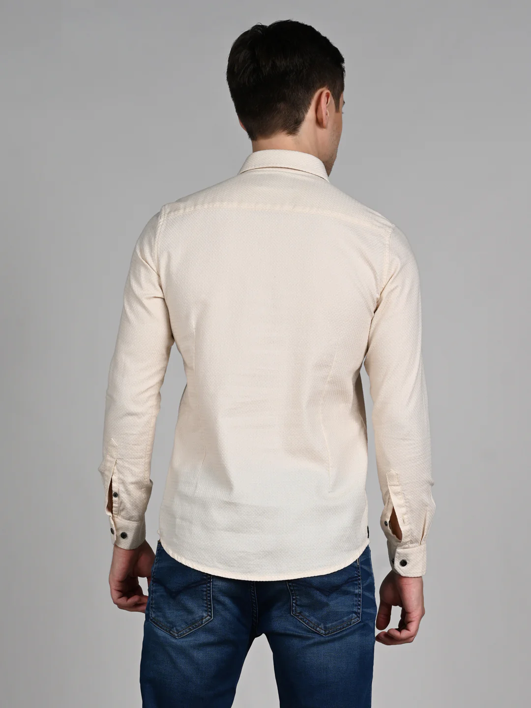 Full Sleeves Slim Fit Ecru Heavy Dobby Solid Shirt - Image 8