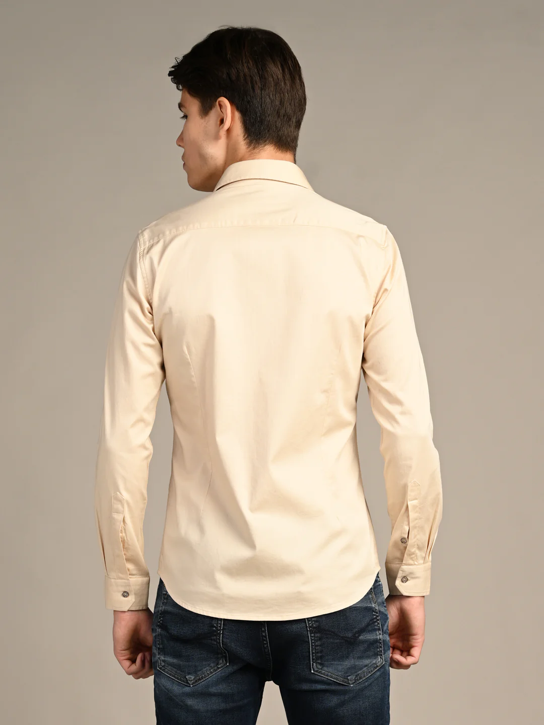 Full sleeves Slim Fit Cream Premium Satin Solid Shirt - Image 7