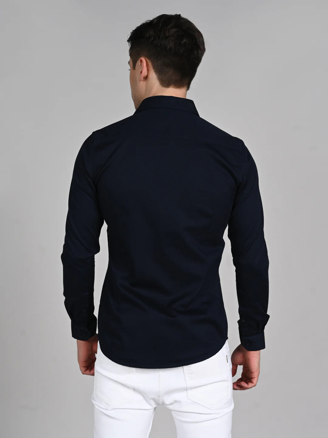 Full Sleeves Slim Fit Navy Doddy Structured Solid Shirt - Image 7