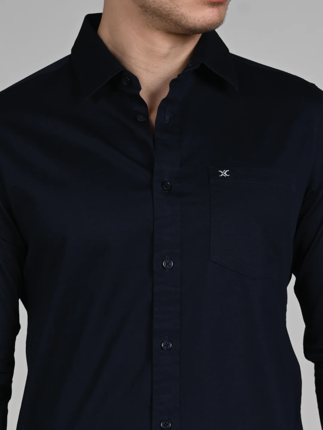Full Sleeves Slim Fit Navy Doddy Structured Solid Shirt - Image 8