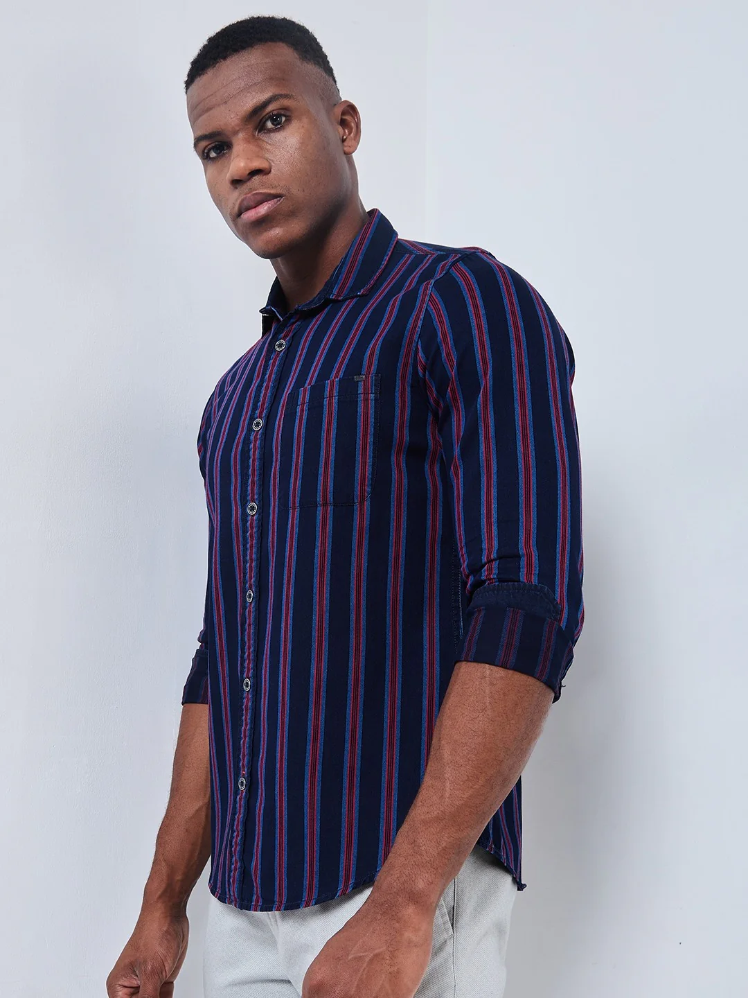 Full sleeves Slim Fit Dark Blue Dark Wash Indigo Srtiper Shirt - Image 6