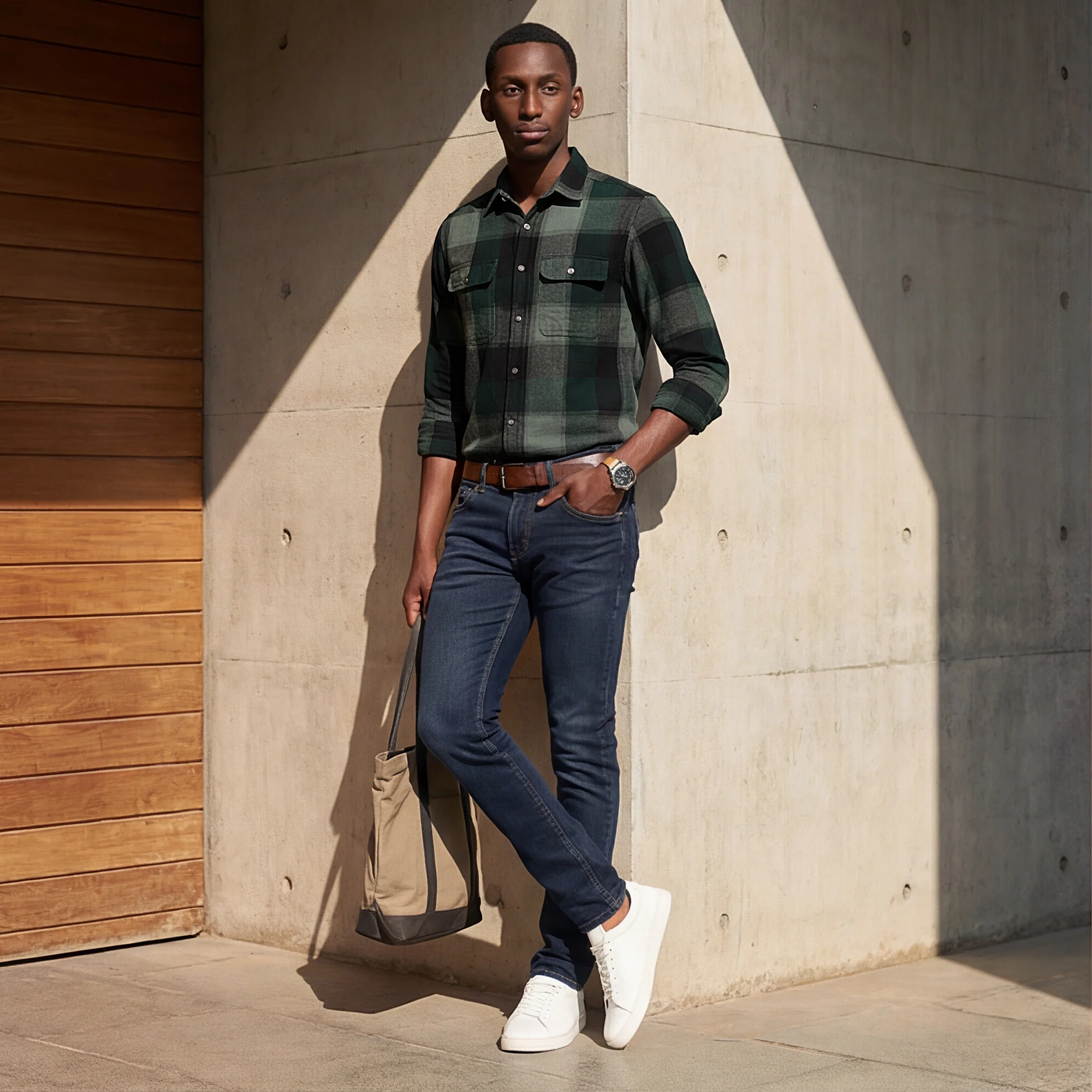 Full Sleeves Slim Fit Bottle Green Heavy Structure Double Pocket Checks Shirt