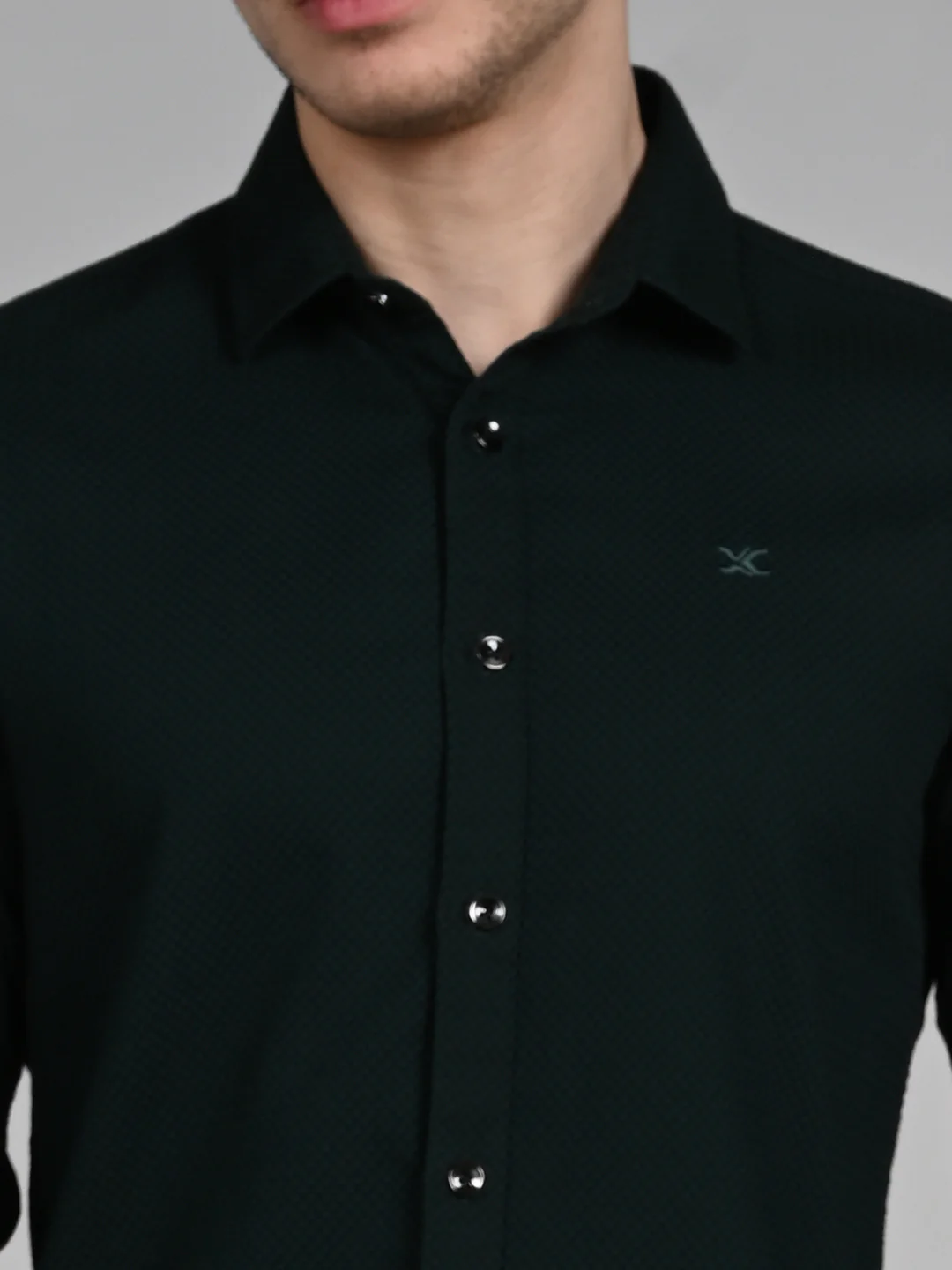 Full Sleeves Slim Fit Bottle Green Heavy Dobby Solid Shirt - Image 7