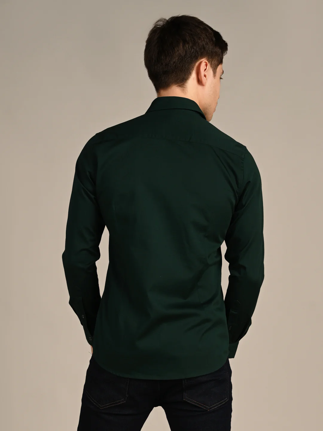 Full sleeves Slim Fit Dark Green Premium Satin Solid Shirt - Image 7