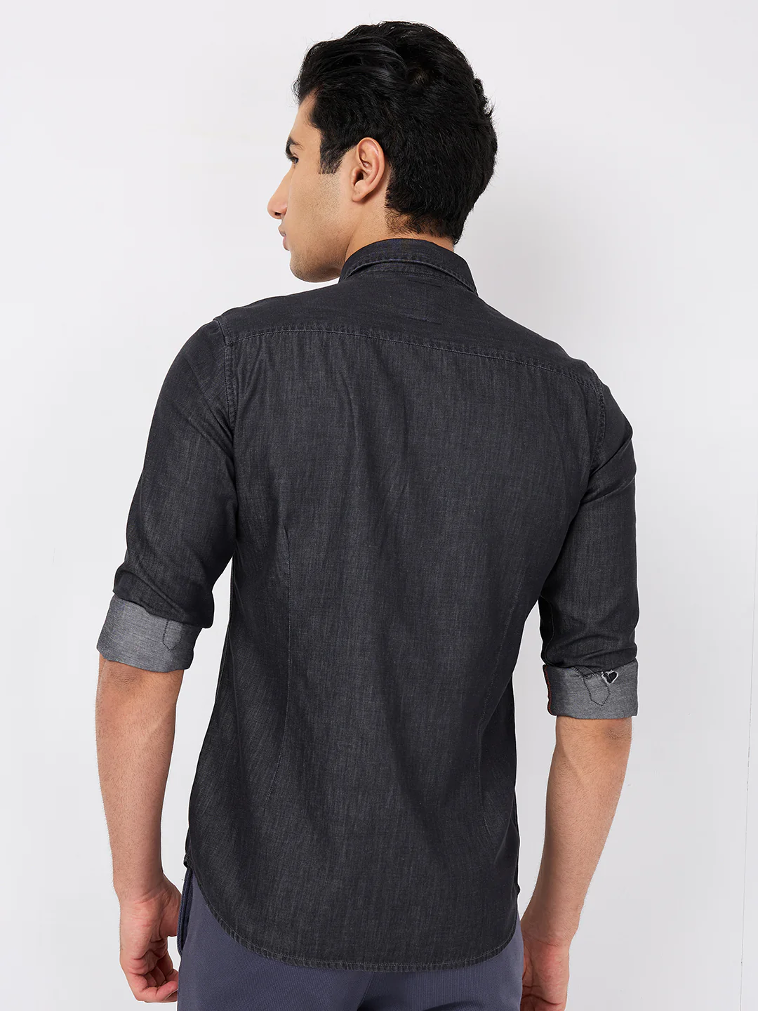 Full sleeves Slim Fit Black Dark Wash Indigo Solid Shirt - Image 5