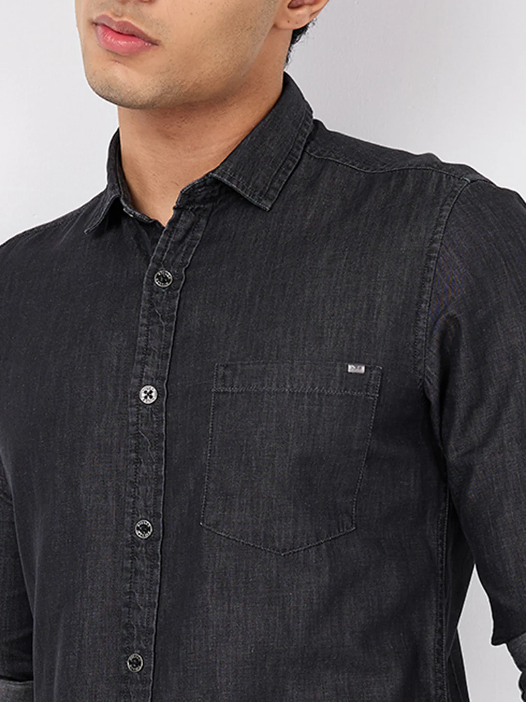 Full sleeves Slim Fit Black Dark Wash Indigo Solid Shirt - Image 7