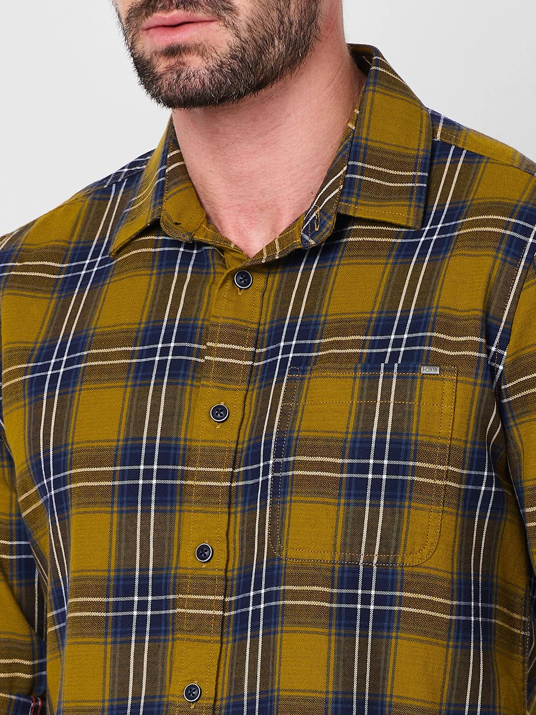 Full Sleeves Slim Fit Mustard Structure Checks Shirt - Image 6