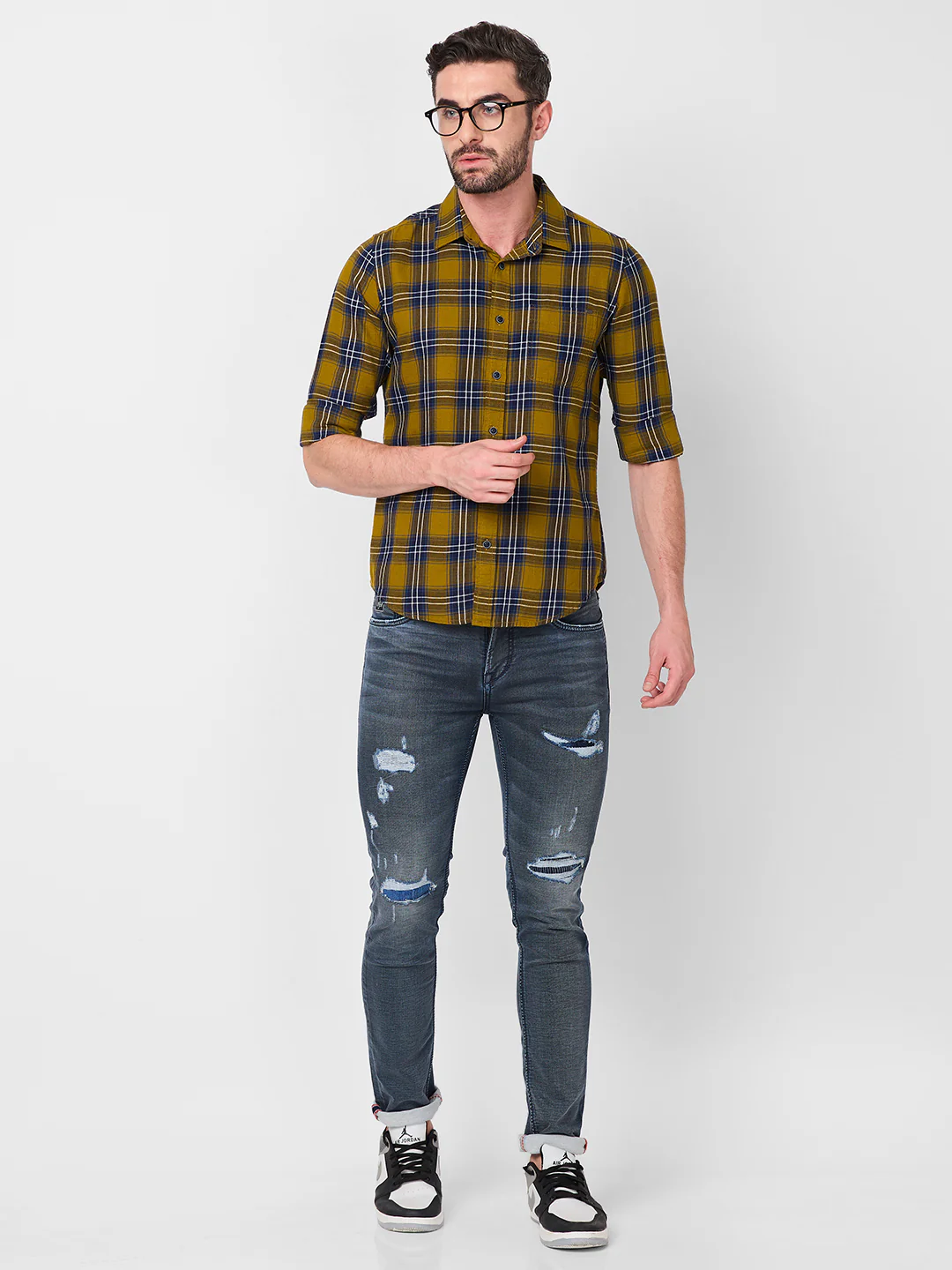 Full Sleeves Slim Fit Mustard Structure Checks Shirt - Image 8