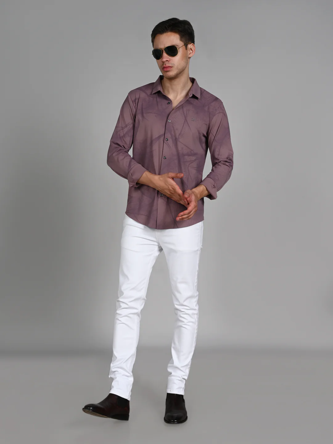 Full Sleeves Slim Fit Dusty Pink flowing vines Print Knit Shirt - Image 3