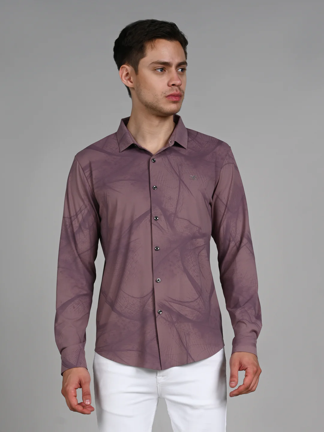 Full Sleeves Slim Fit Dusty Pink flowing vines Print Knit Shirt - Image 4
