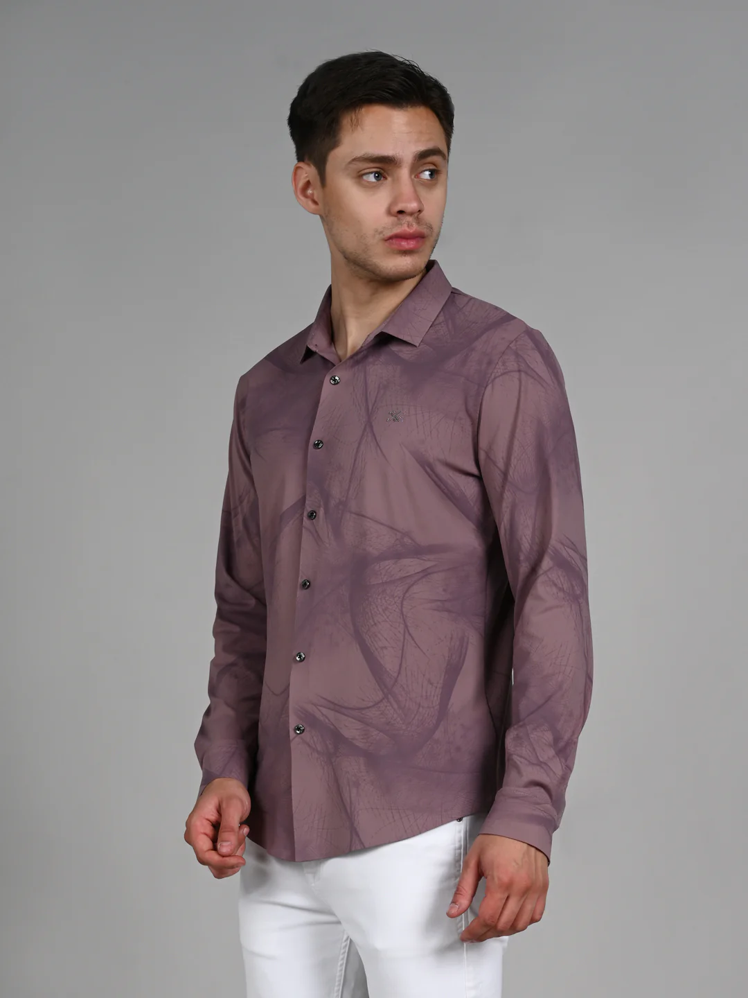 Full Sleeves Slim Fit Dusty Pink flowing vines Print Knit Shirt - Image 5