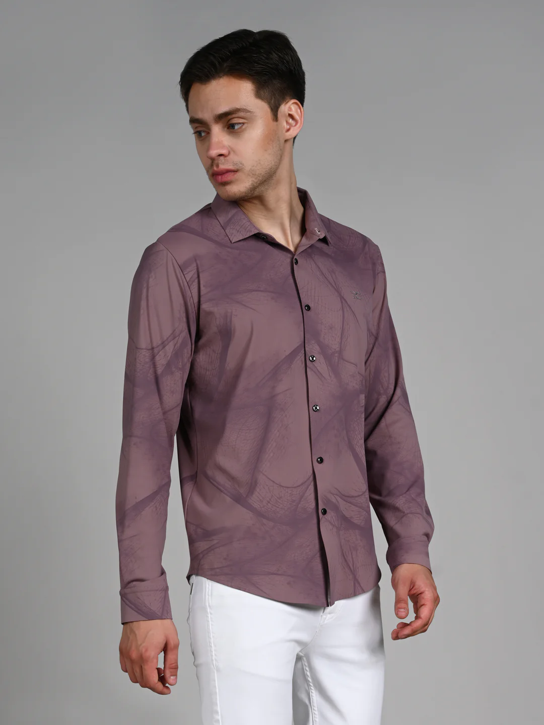 Full Sleeves Slim Fit Dusty Pink flowing vines Print Knit Shirt - Image 6
