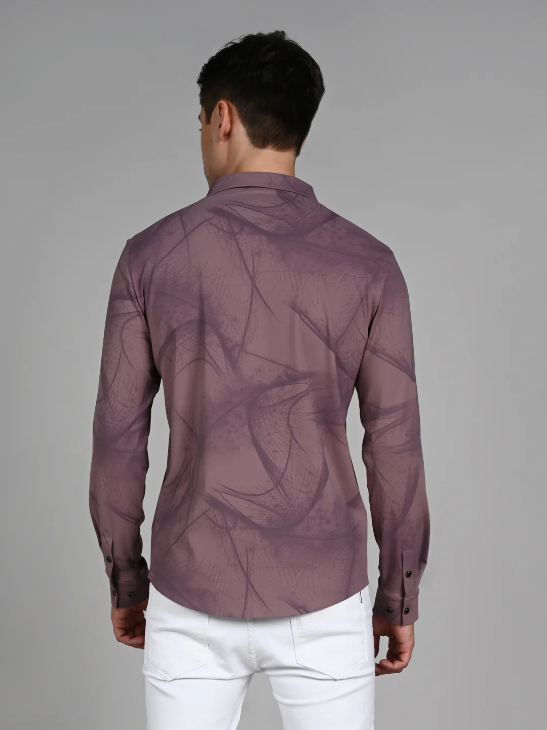 Full Sleeves Slim Fit Dusty Pink flowing vines Print Knit Shirt - Image 7