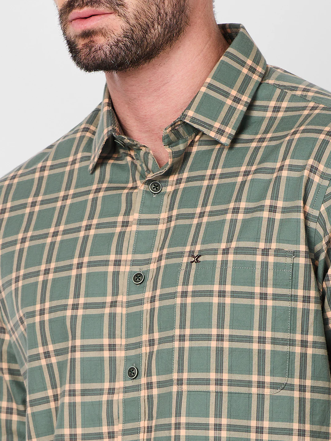 Full Sleeves Slim Fit Sage Green Checks Shirt - Image 7