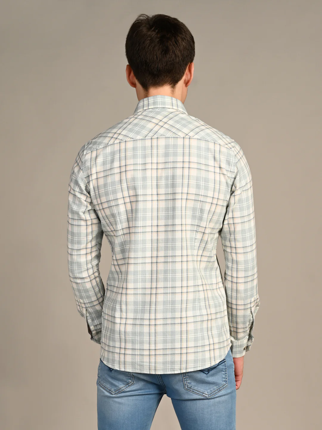 Full Sleeves Slim Fit GreenDobby Structure Checks Shirt - Image 7