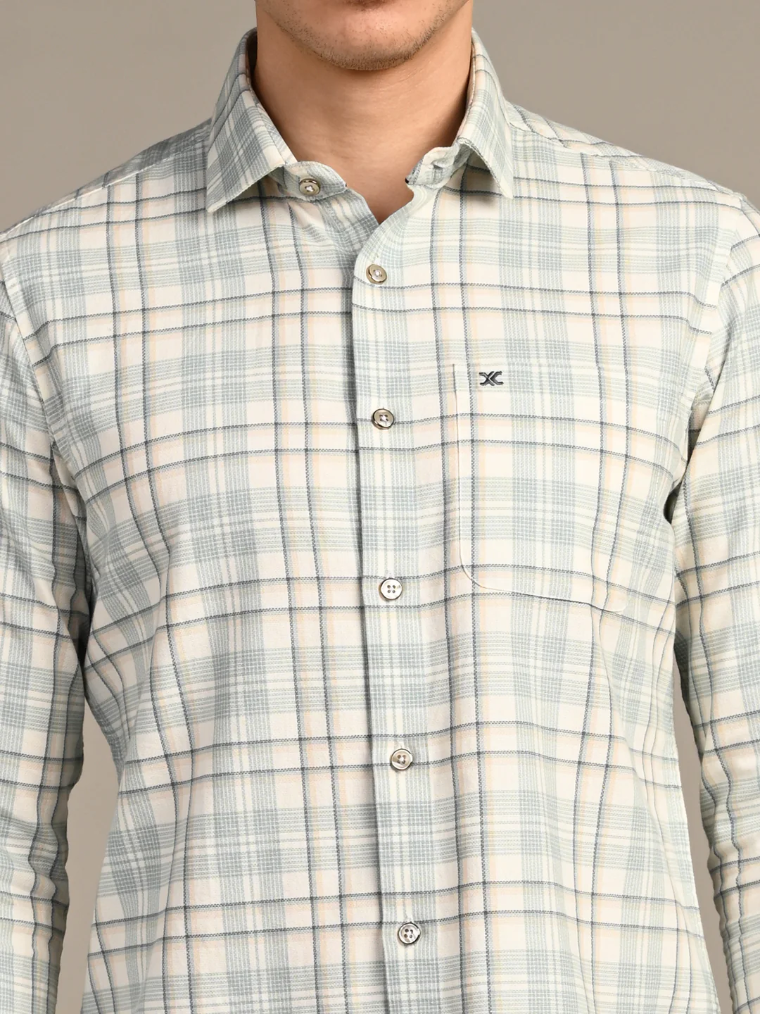 Full Sleeves Slim Fit GreenDobby Structure Checks Shirt - Image 8
