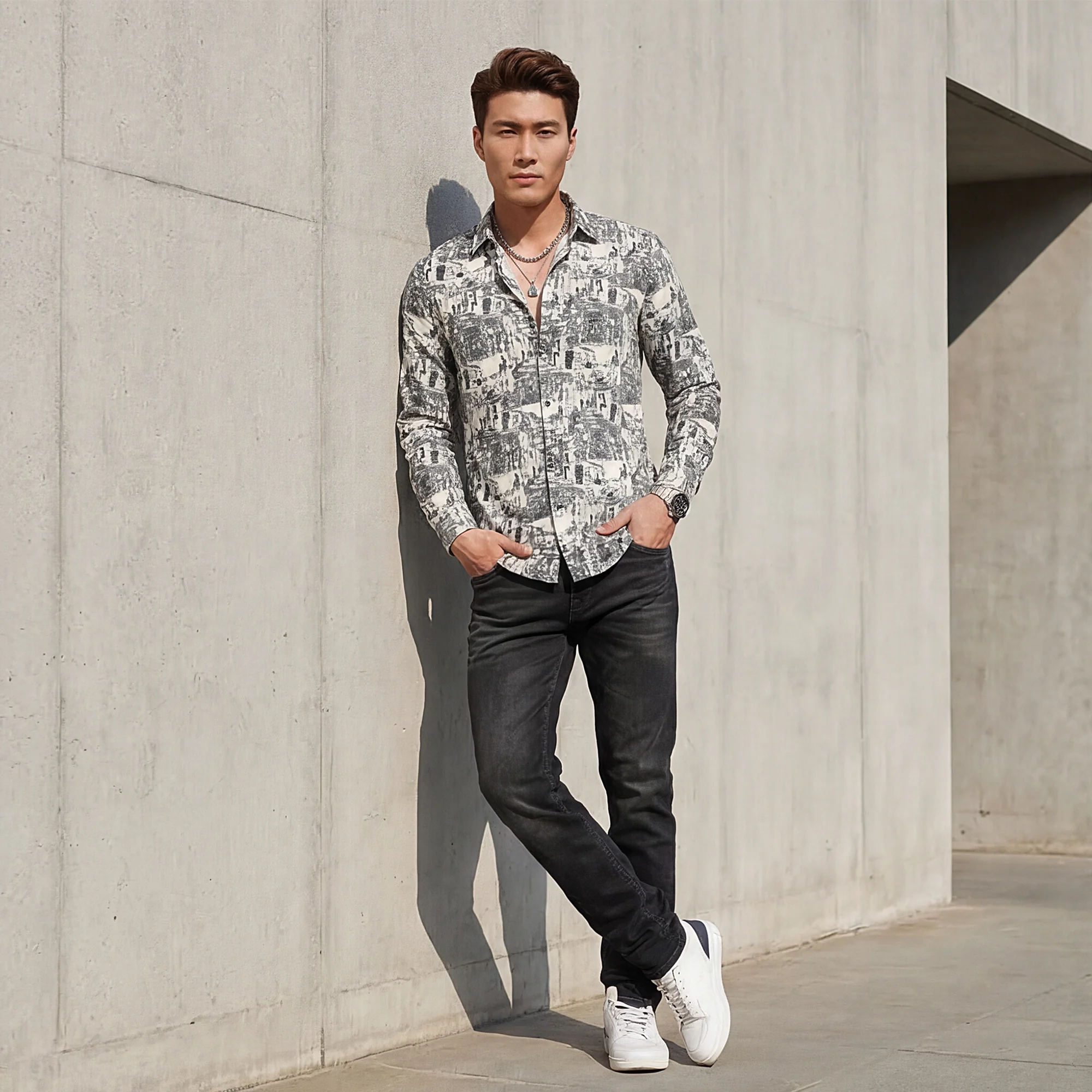 Full Sleeves Slim Fit Green Micro Cord Print Shirt
