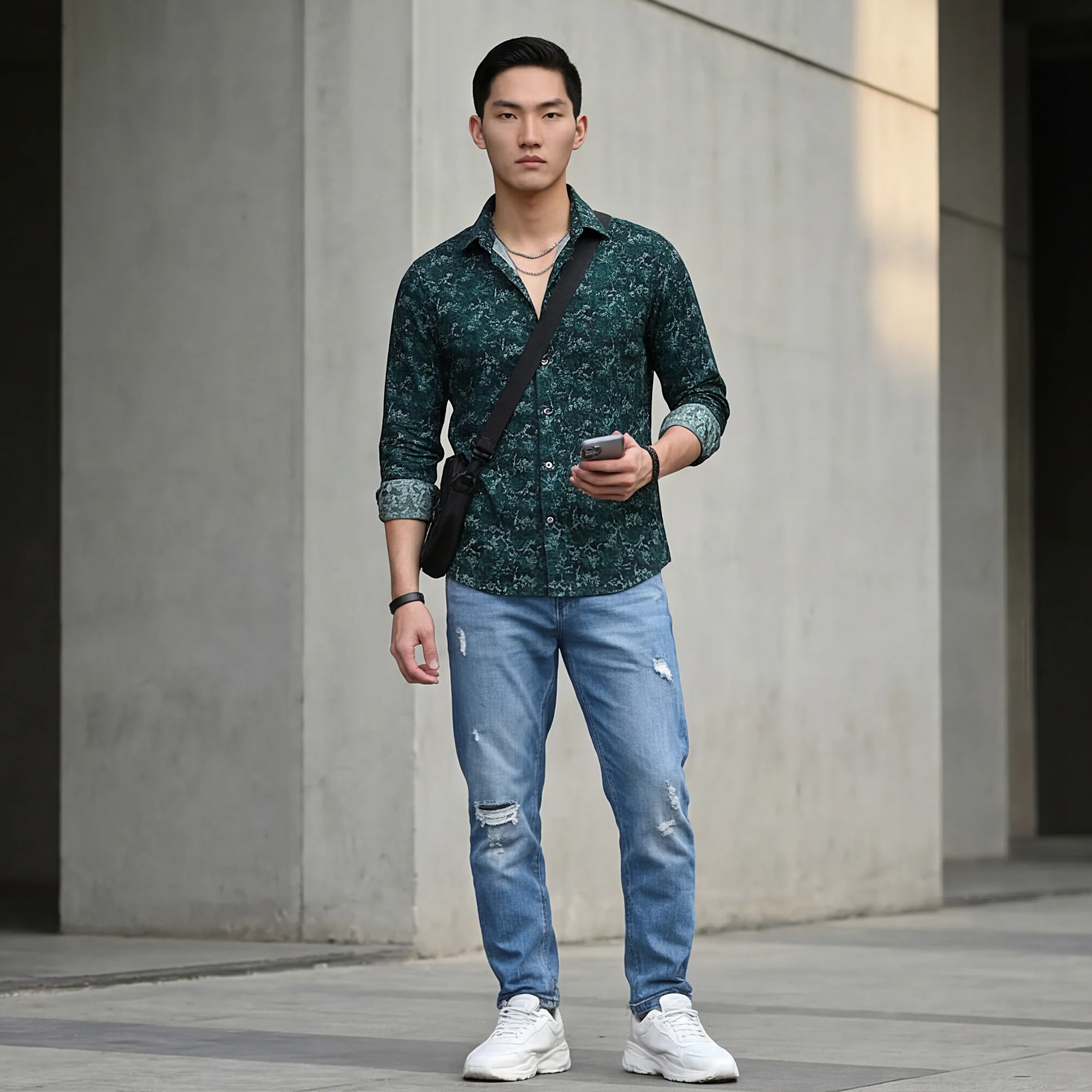 Full Sleeves SlimFit Green All-Over Abstract Rose Outline Print Shirt