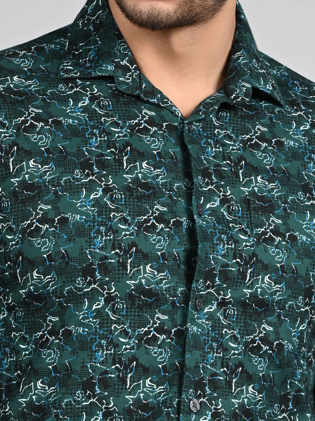 Full Sleeves SlimFit Green All-Over Abstract Rose Outline Print Shirt - Image 8