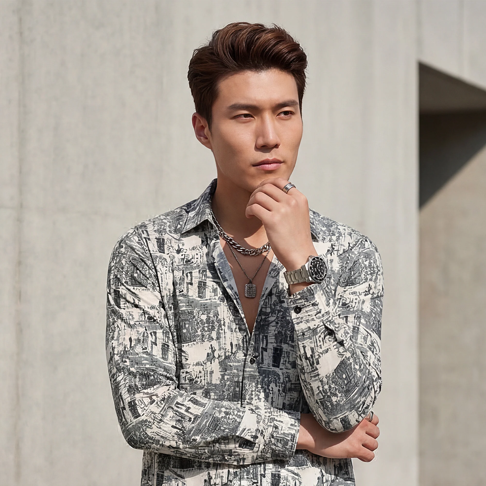 Full Sleeves Slim Fit Green Micro Cord Print Shirt - Image 2