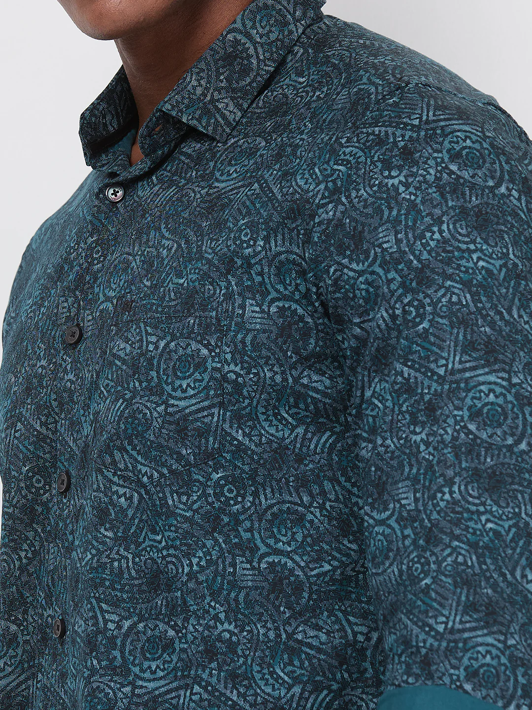 Short sleeves Slim Fit Green Abstract Ethnic Fusion Print Shirt - Image 7