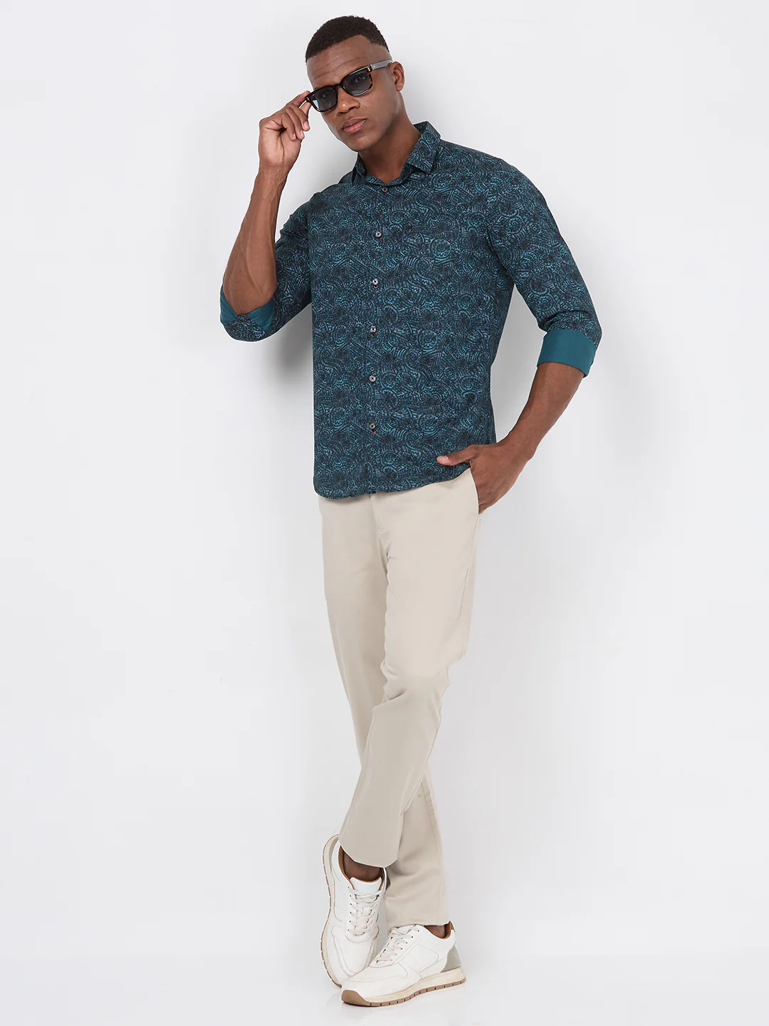 Short sleeves Slim Fit Green Abstract Ethnic Fusion Print Shirt - Image 8