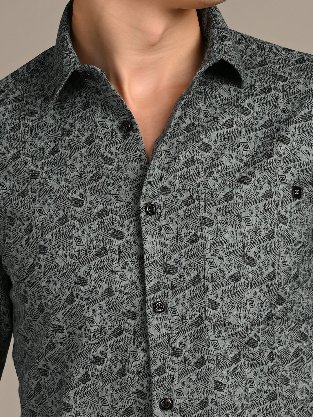 Full Sleeves Straight Fit Green All-Over Abstract Geometric Print Shirt - Image 8