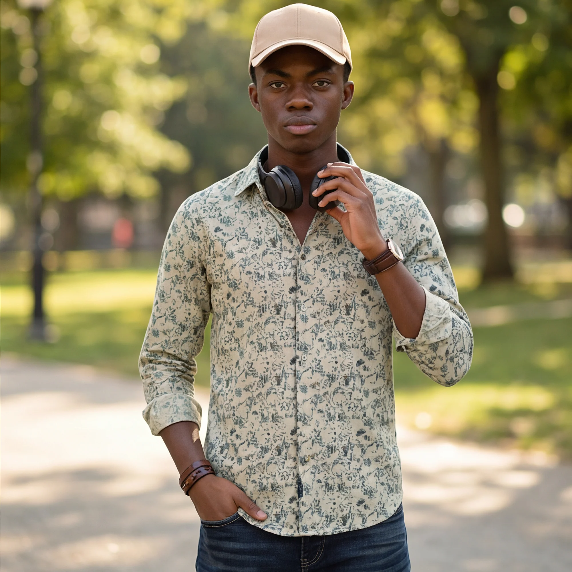 Full sleeves Slim Fit Green All-Over Distressed Botanical Dobby Print Shirt - Image 2