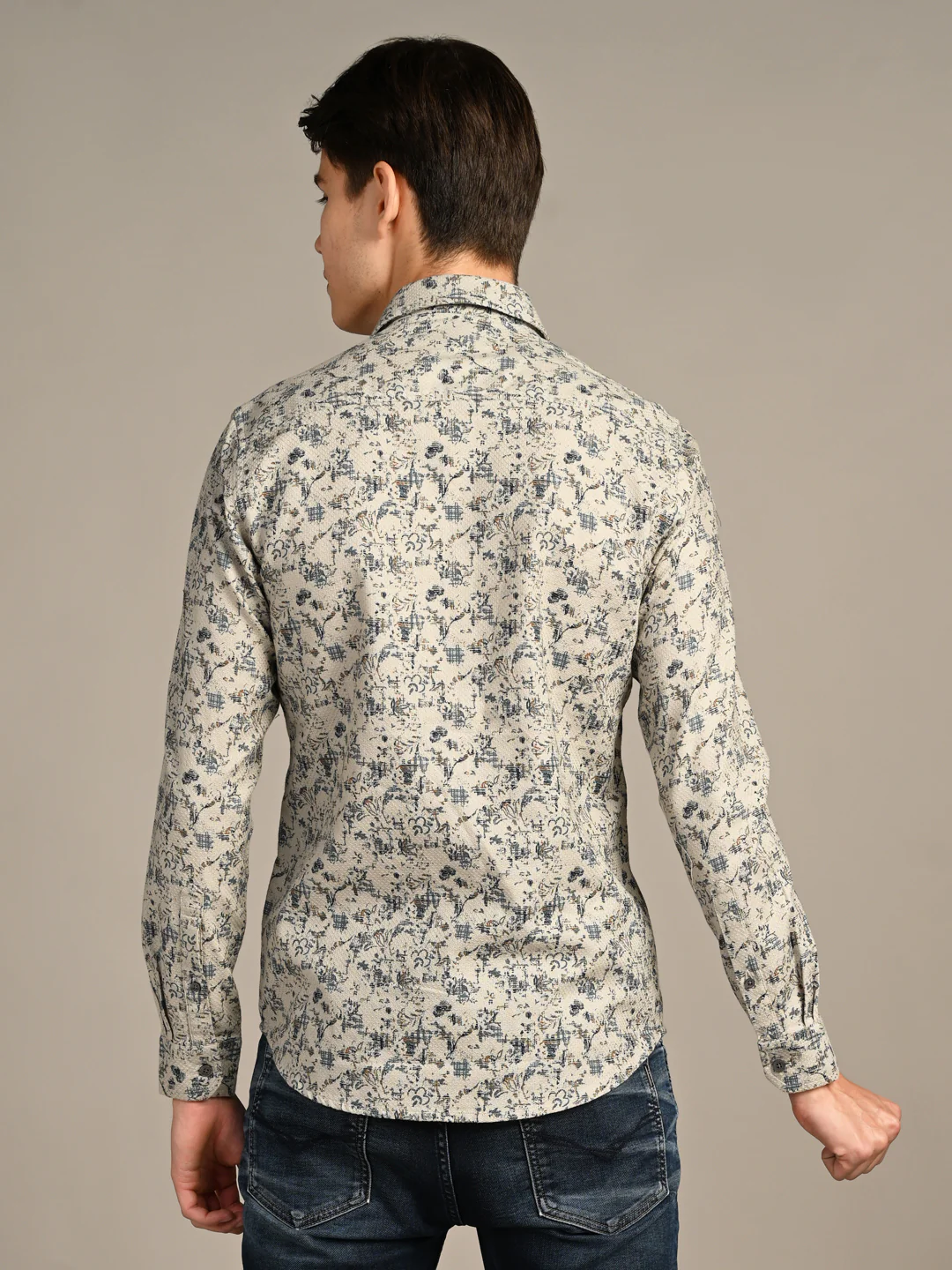 Full sleeves Slim Fit Green All-Over Distressed Botanical Dobby Print Shirt - Image 7