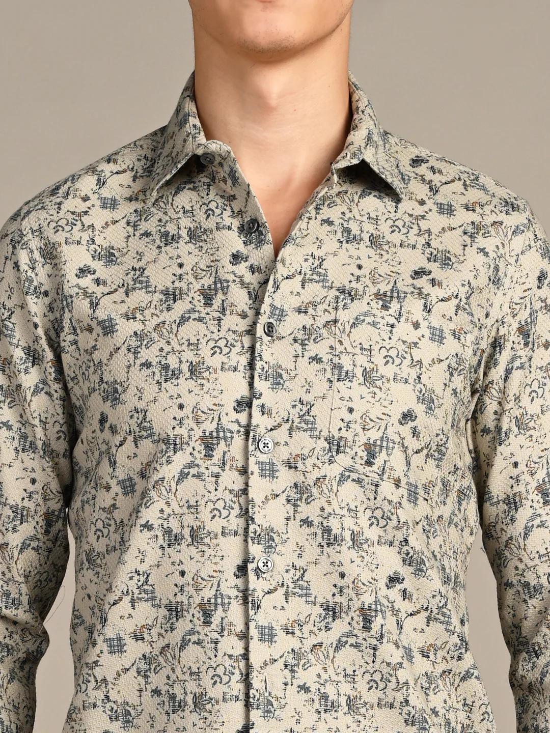 Full sleeves Slim Fit Green All-Over Distressed Botanical Dobby Print Shirt - Image 8