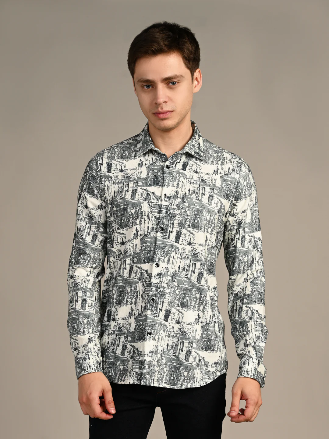 Full Sleeves Slim Fit Green Micro Cord Print Shirt - Image 4