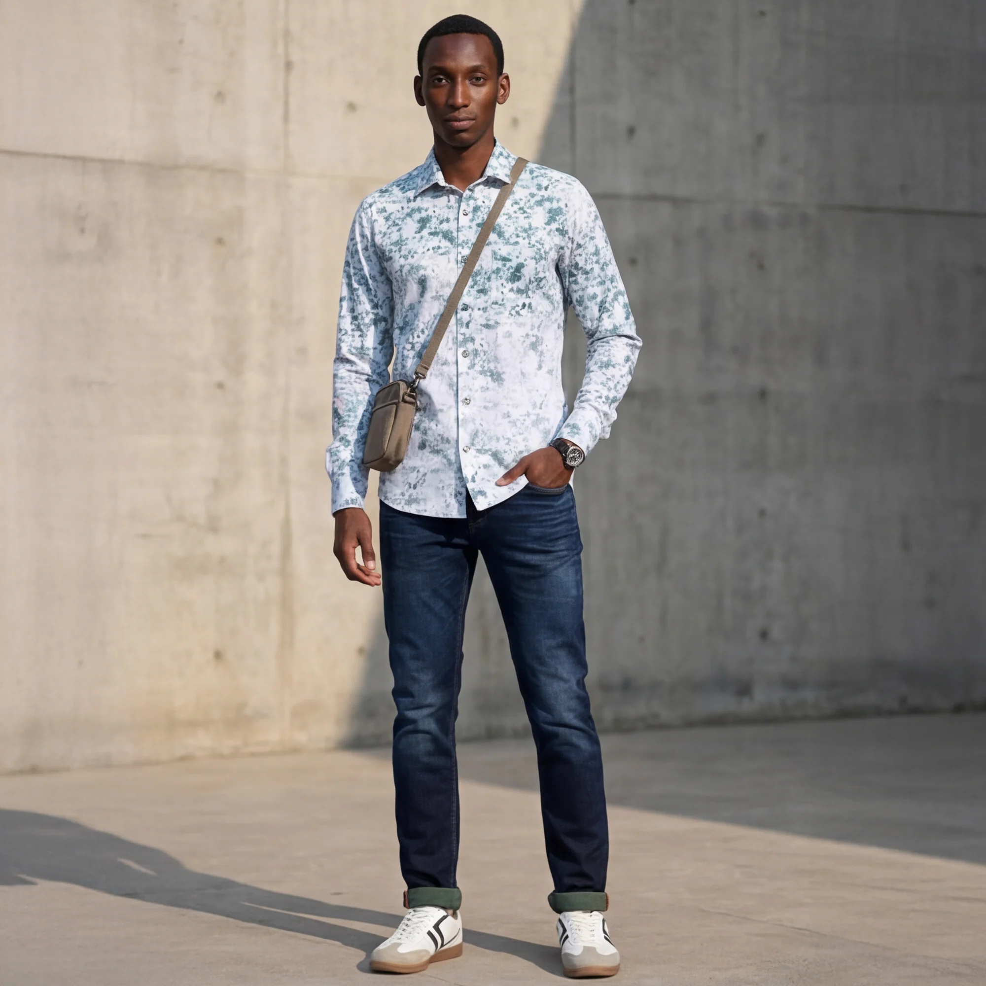 Full Sleeves Slim Fit Green All Over Digital Camou Print Knit Shirt