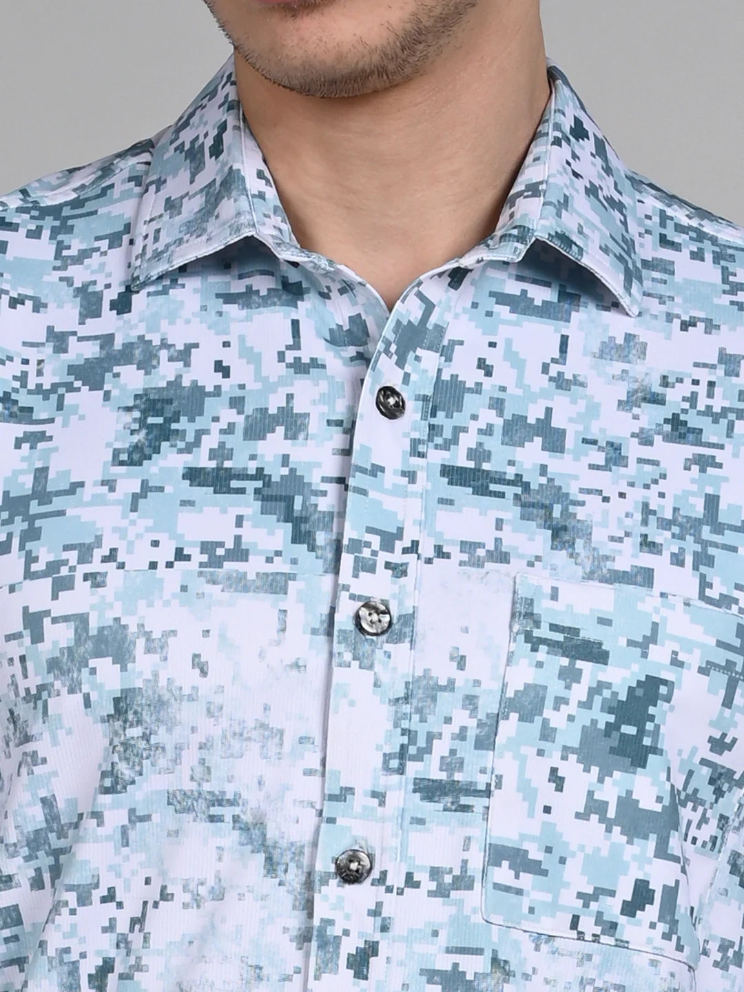 Full Sleeves Slim Fit Green All Over Digital Camou Print Knit Shirt - Image 8