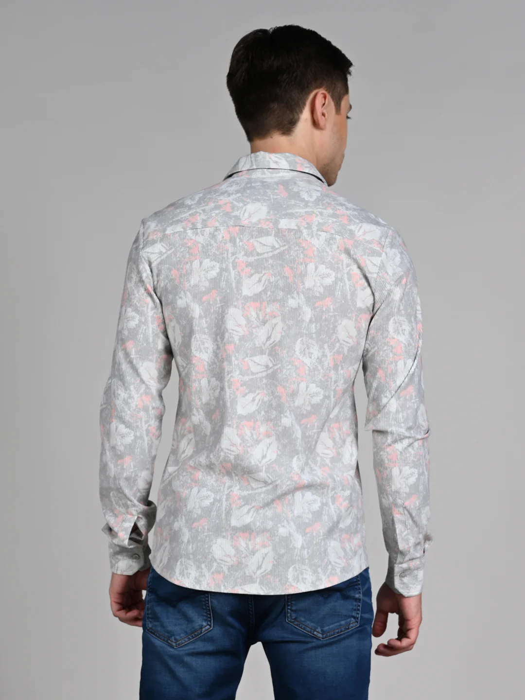 Full Sleeves Slim Fit Green All Over Grunge Floral Print Knit Shirt - Image 7
