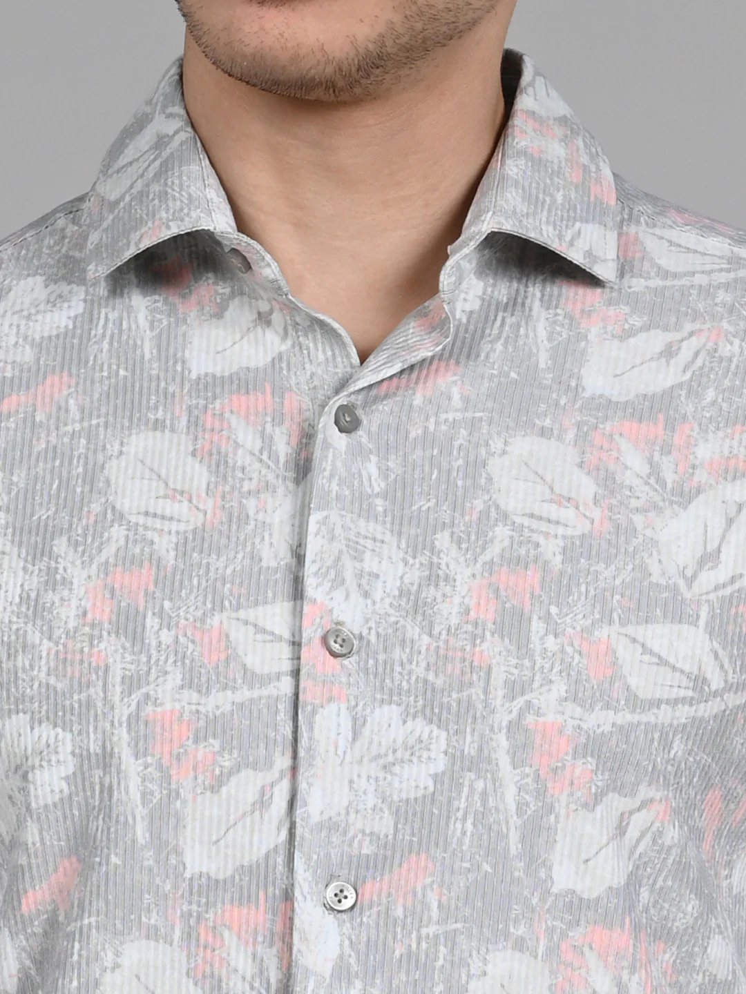Full Sleeves Slim Fit Green All Over Grunge Floral Print Knit Shirt - Image 8